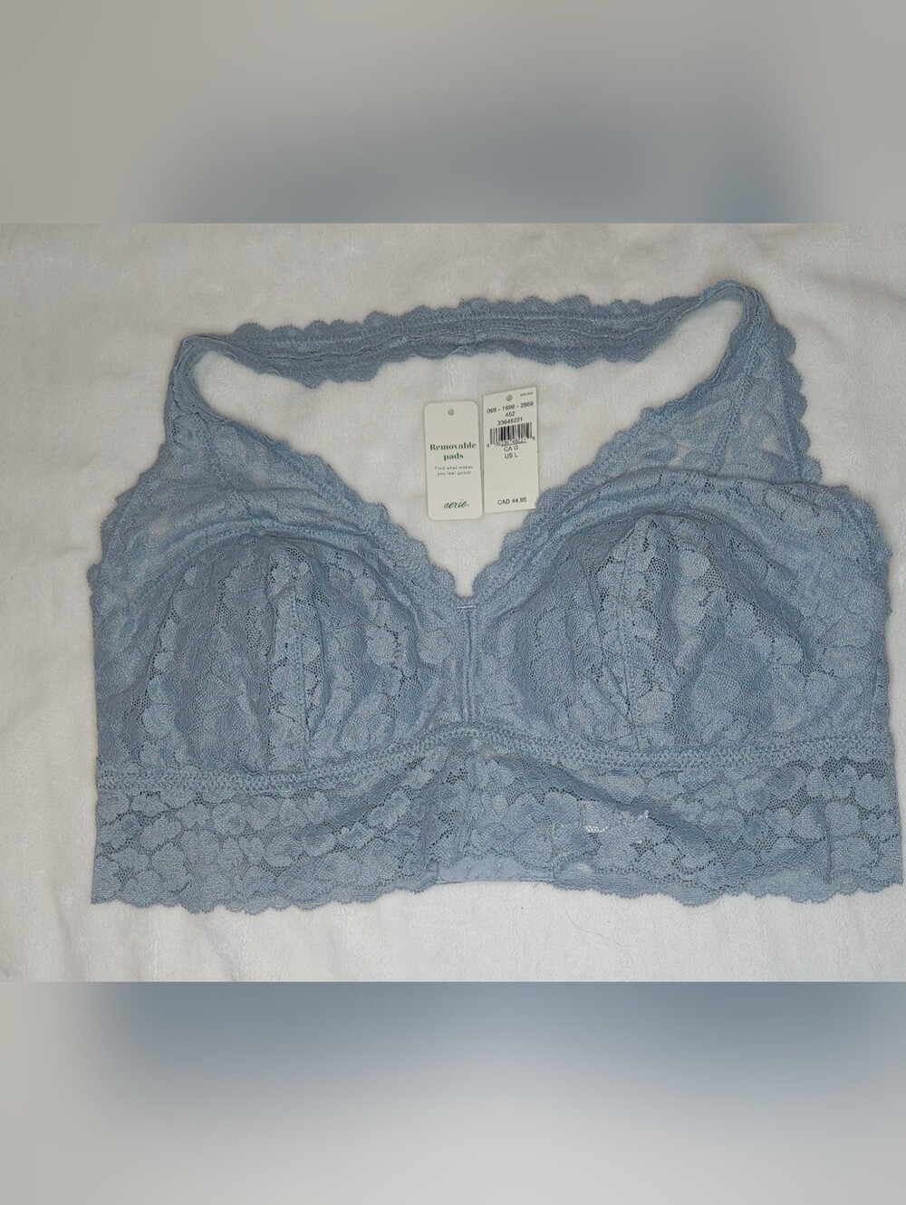 NWT. Aerie Lace Bralette in Light Blue. Size L.